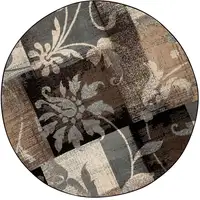 Photo of Beige And Gray Round Floral Power Loom Distressed Stain Resistant Area Rug
