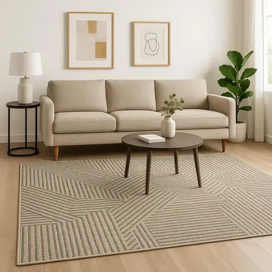 Beige And Gray Striped Area Rug With Fringe Photo 1
