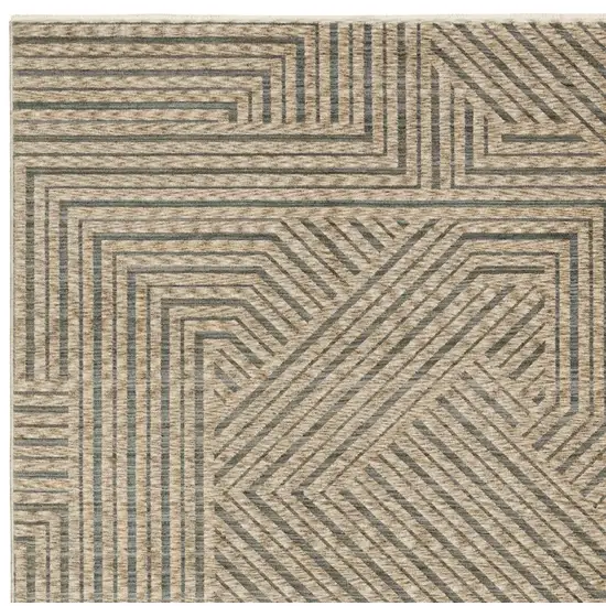 Beige And Gray Striped Area Rug With Fringe Photo 6