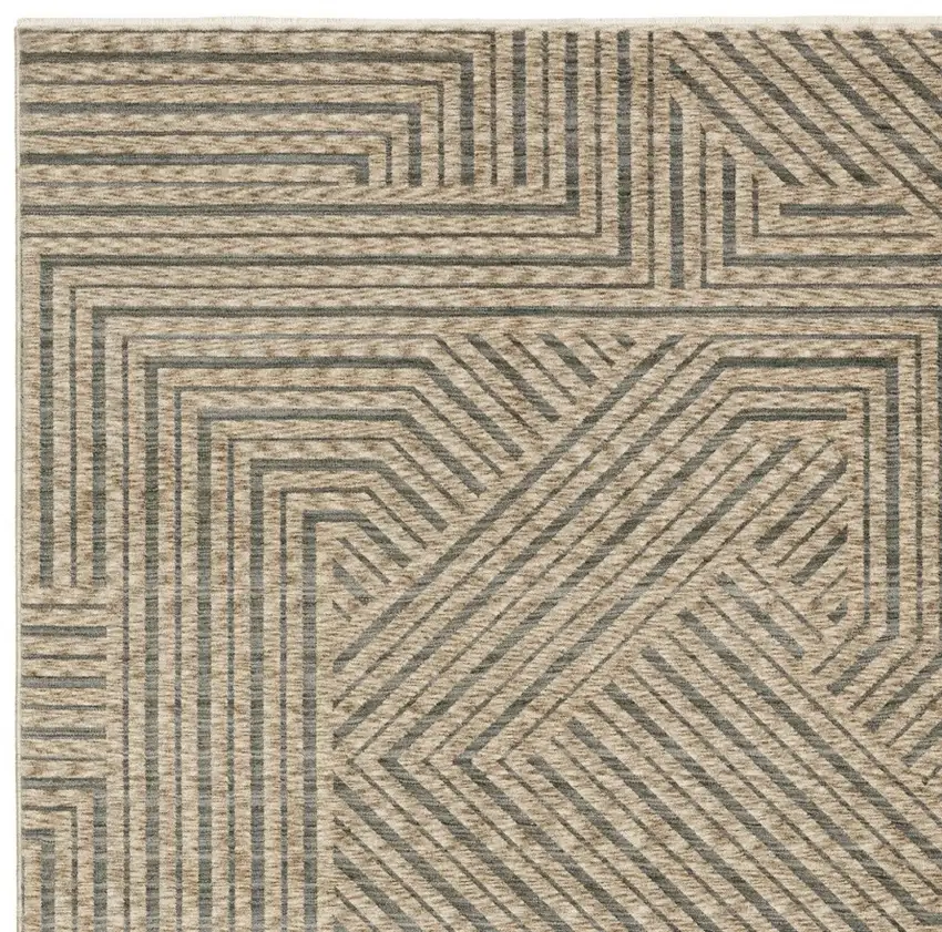 Beige And Gray Striped Area Rug With Fringe Photo 6