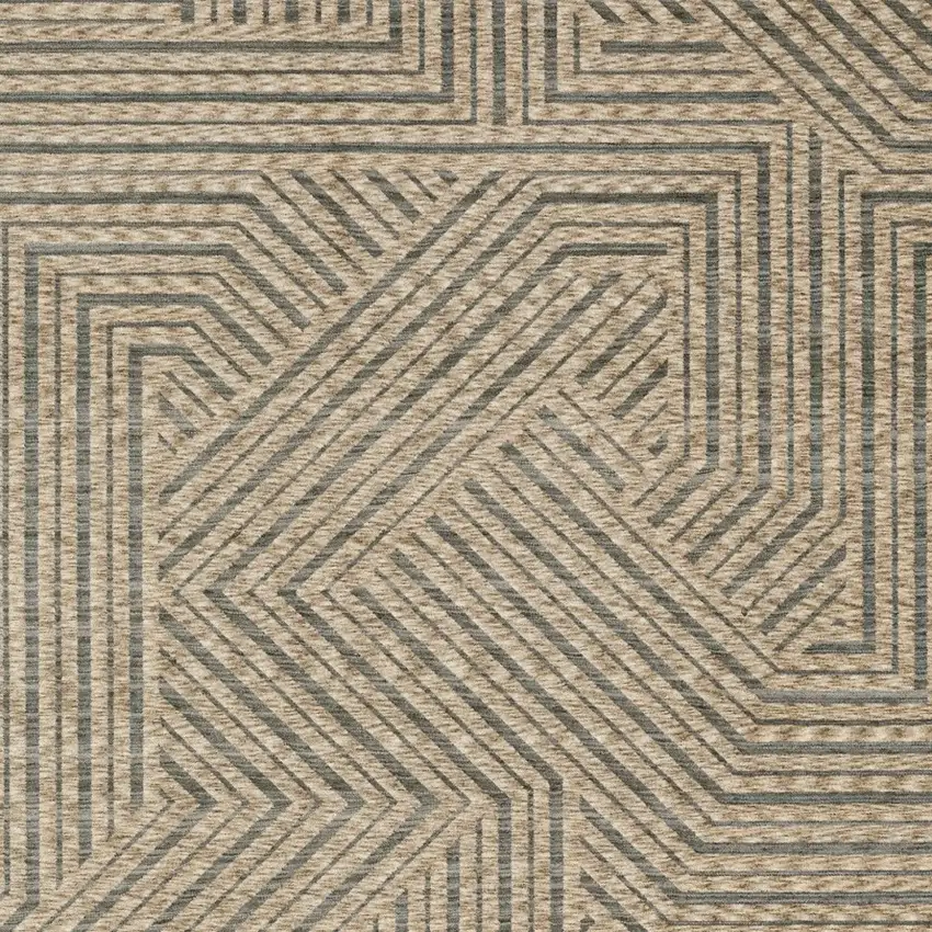 Beige And Gray Striped Area Rug With Fringe Photo 7