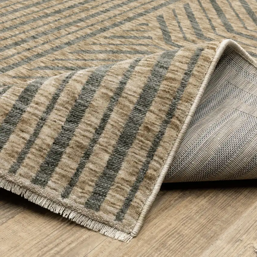 Beige And Gray Striped Area Rug With Fringe Photo 9