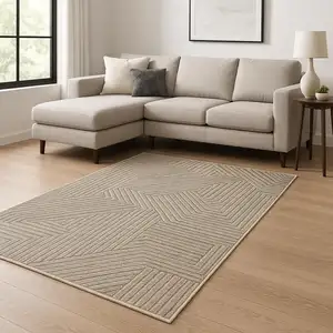 Photo of Beige And Gray Striped Area Rug With Fringe