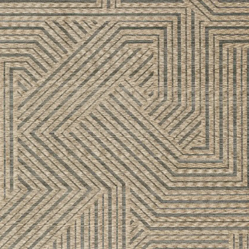 Beige And Gray Striped Area Rug With Fringe Photo 6