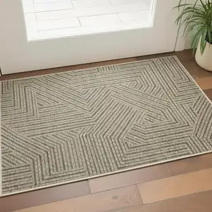 Photo of Beige And Gray Striped Area Rug With Fringe
