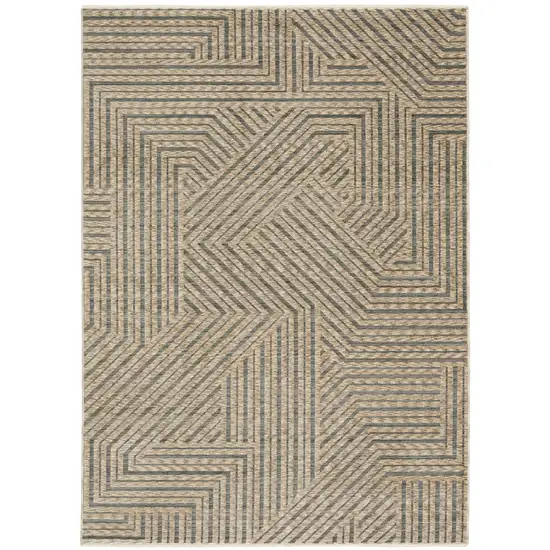 Beige And Gray Striped Area Rug With Fringe Photo 2