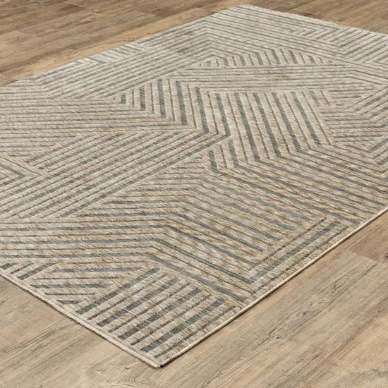 Beige And Gray Striped Area Rug With Fringe Photo 8