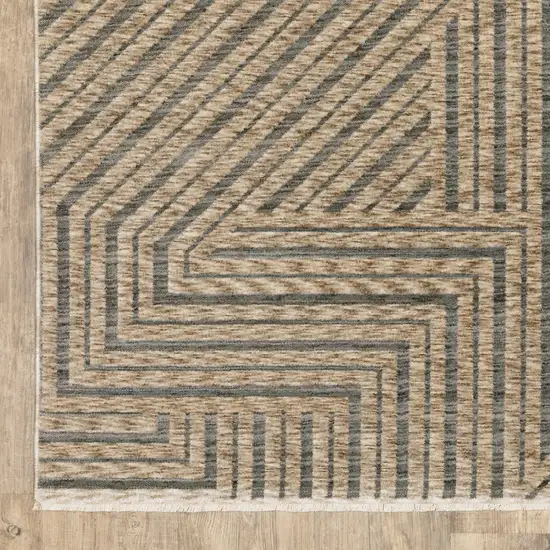 Beige And Gray Striped Area Rug With Fringe Photo 5