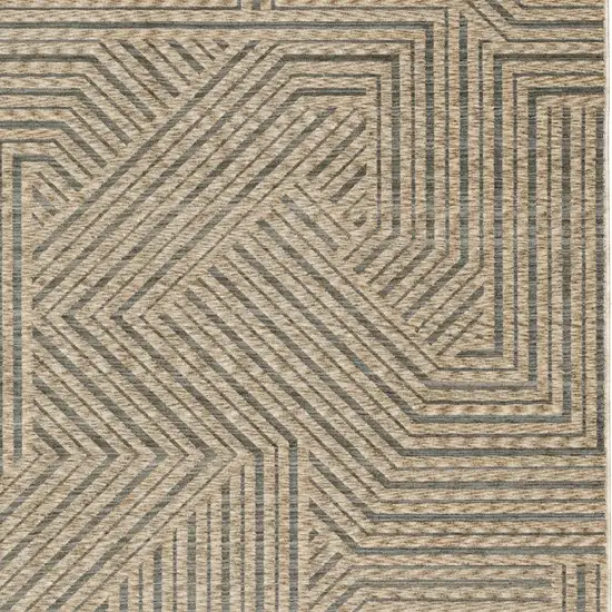 Beige And Gray Striped Area Rug With Fringe Photo 6