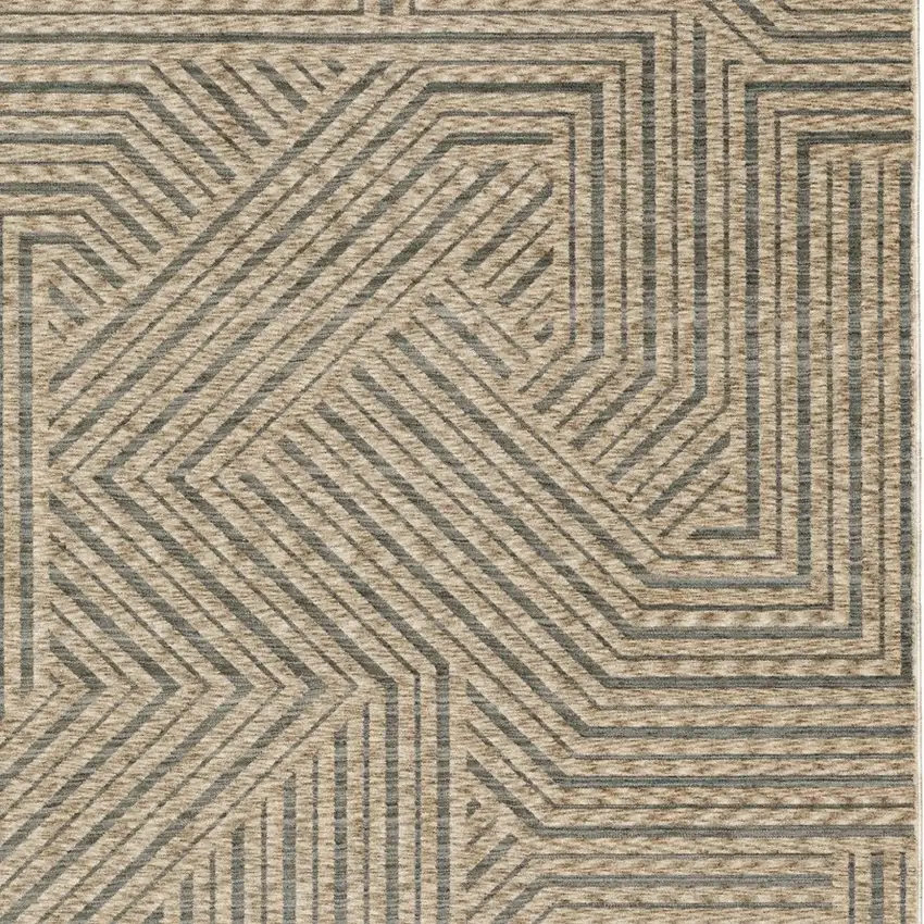 Beige And Gray Striped Area Rug With Fringe Photo 6
