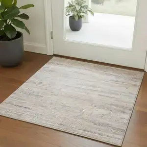 Photo of Beige And Gray Striped Square Rug