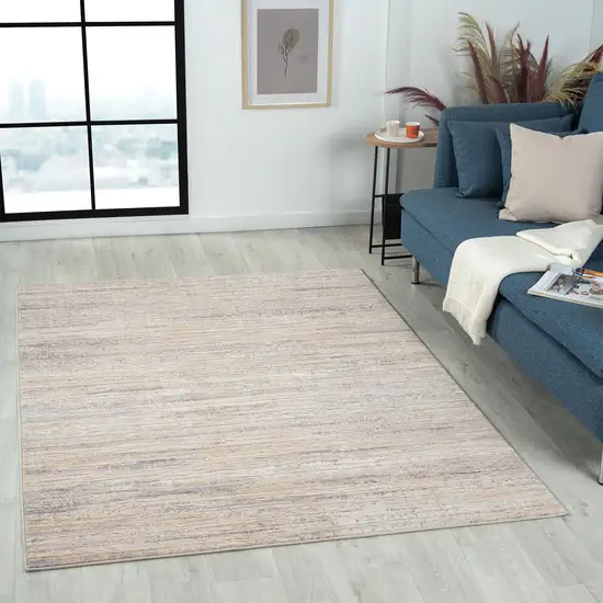 Beige And Gray Striped Square Rug Photo 6