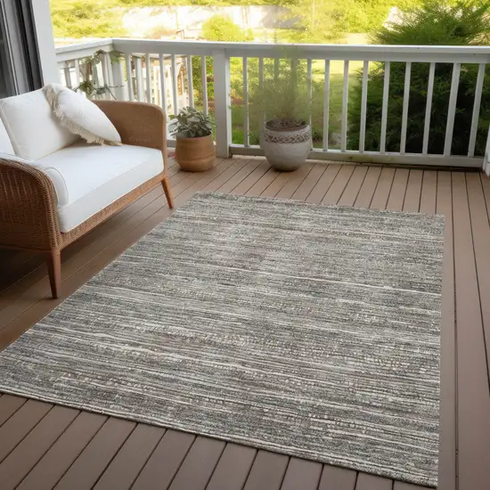 Beige And Gray Striped Washable Indoor Outdoor Area Rug Photo 5