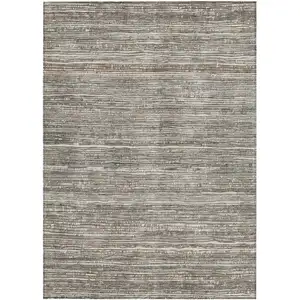 Photo of Beige And Gray Striped Washable Indoor Outdoor Area Rug