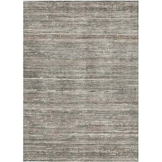 Beige And Gray Striped Washable Indoor Outdoor Area Rug Photo 1