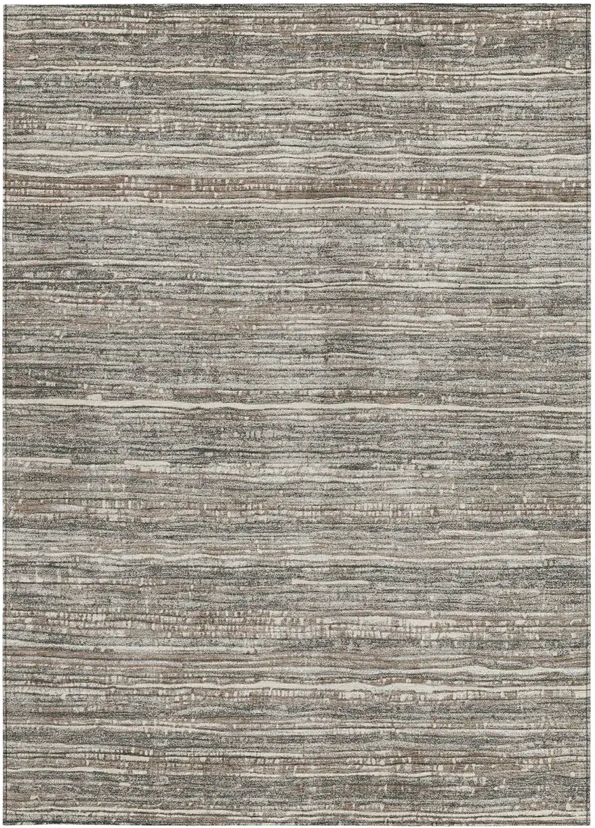 Beige And Gray Striped Washable Indoor Outdoor Area Rug Photo 1