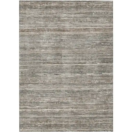 Beige And Gray Striped Washable Indoor Outdoor Area Rug Photo 3