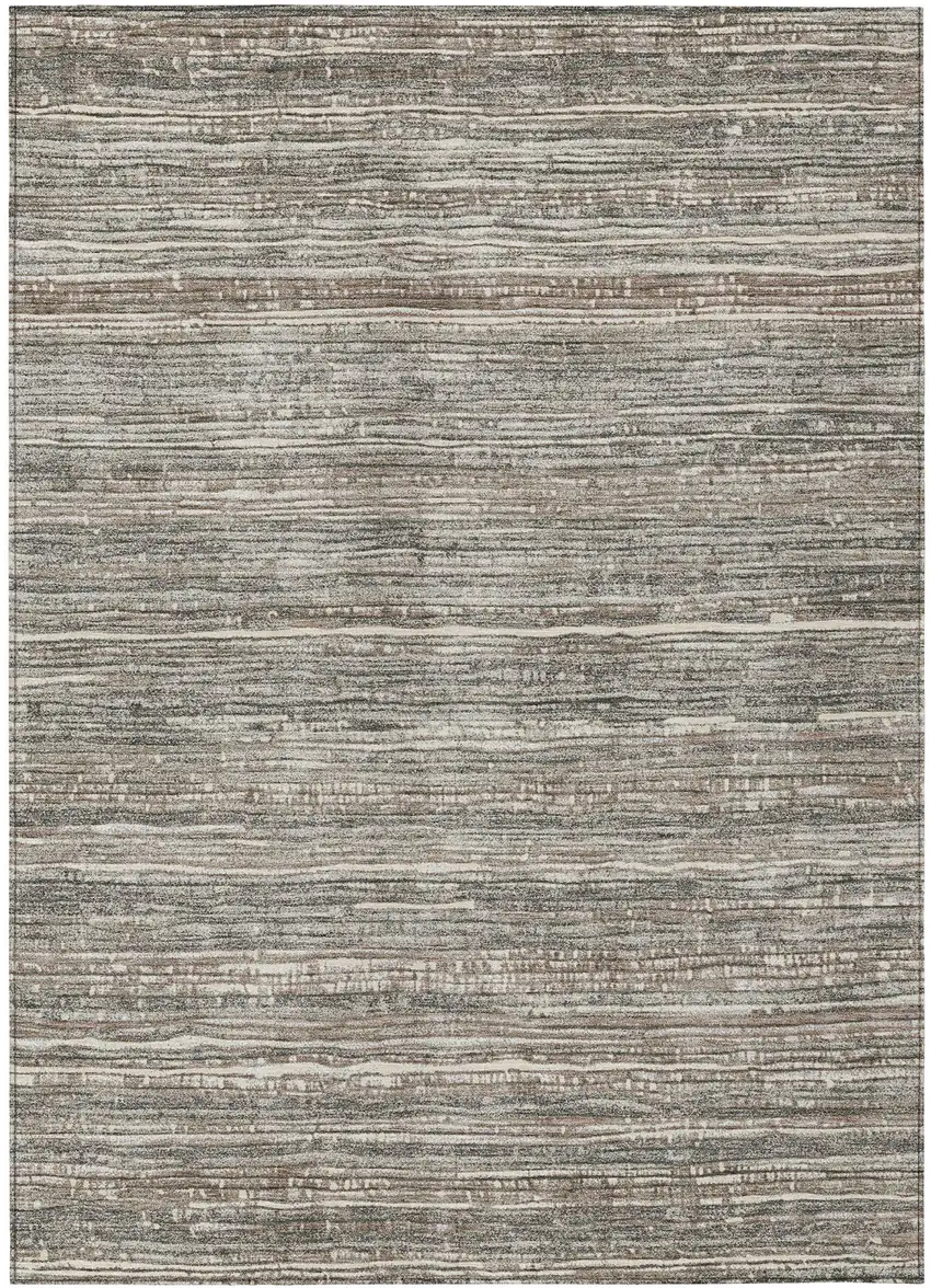 Beige And Gray Striped Washable Indoor Outdoor Area Rug Photo 3
