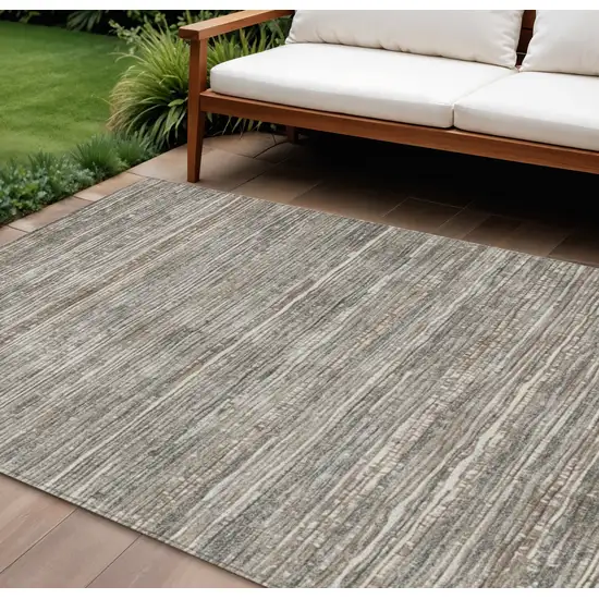 Beige And Gray Striped Washable Indoor Outdoor Area Rug Photo 2