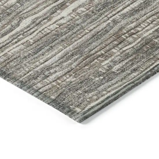 Beige And Gray Striped Washable Indoor Outdoor Area Rug Photo 6