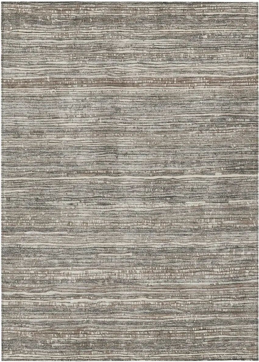 Beige And Gray Striped Washable Indoor Outdoor Area Rug Photo 9