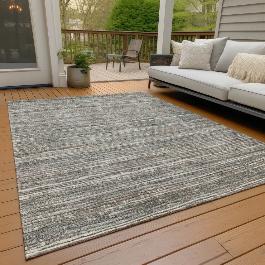 Beige And Gray Striped Washable Indoor Outdoor Area Rug Photo 8
