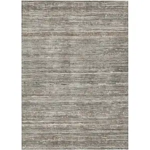 Photo of Beige And Gray Striped Washable Indoor Outdoor Area Rug