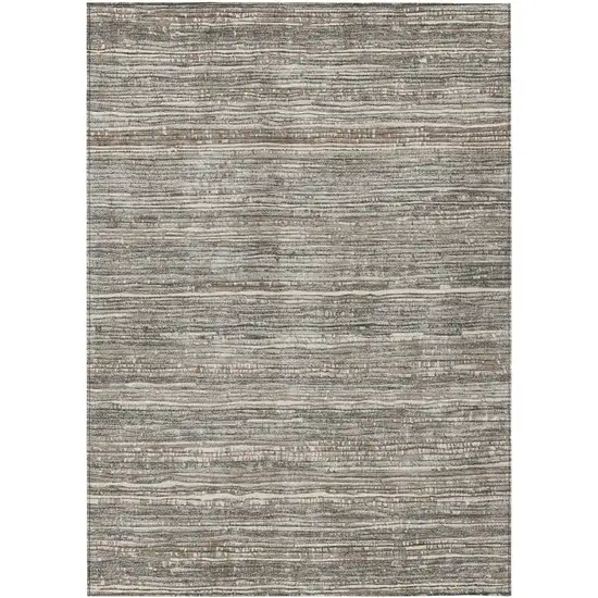 Beige And Gray Striped Washable Indoor Outdoor Area Rug Photo 1