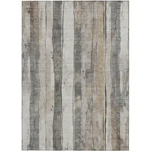 Photo of Beige And Gray Striped Washable Indoor Outdoor Area Rug