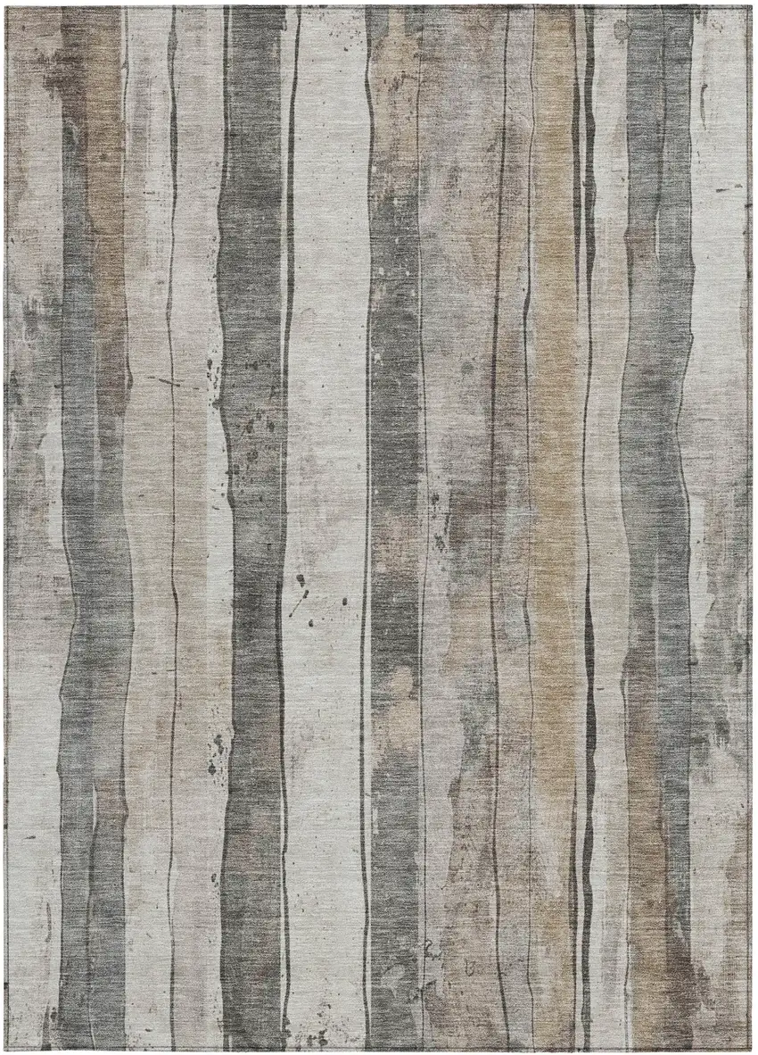 Beige And Gray Striped Washable Indoor Outdoor Area Rug Photo 1
