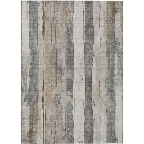 Beige And Gray Striped Washable Indoor Outdoor Area Rug Photo 8