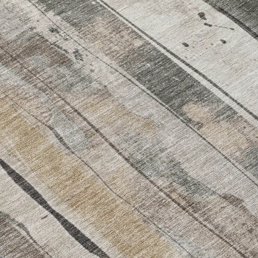 Beige And Gray Striped Washable Indoor Outdoor Area Rug Photo 8