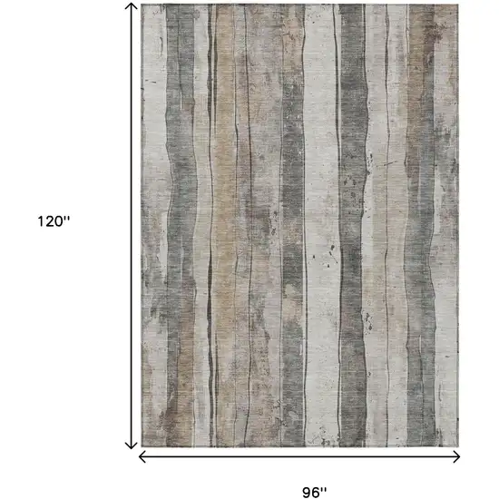 Beige And Gray Striped Washable Indoor Outdoor Area Rug Photo 9