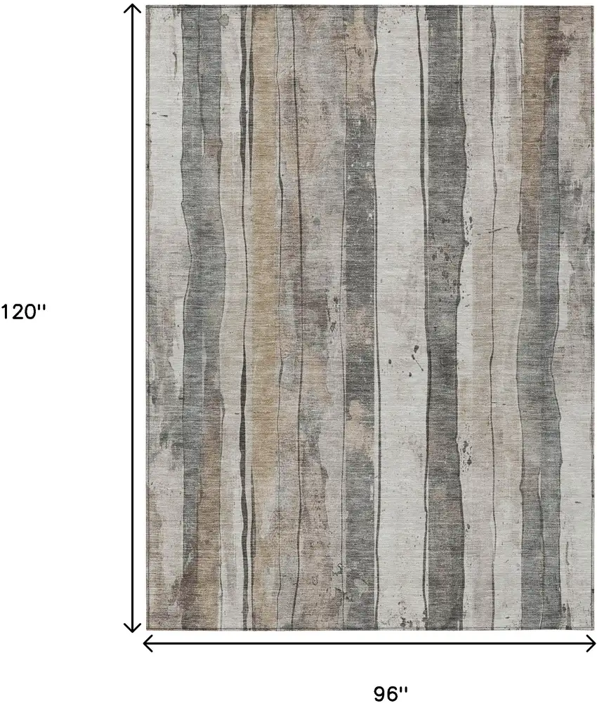 Beige And Gray Striped Washable Indoor Outdoor Area Rug Photo 9