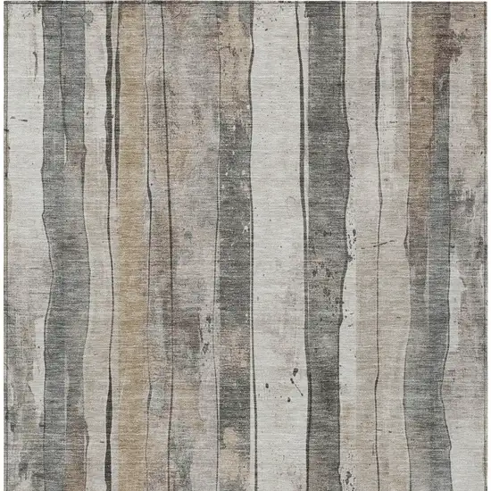 Beige And Gray Striped Washable Indoor Outdoor Area Rug Photo 6