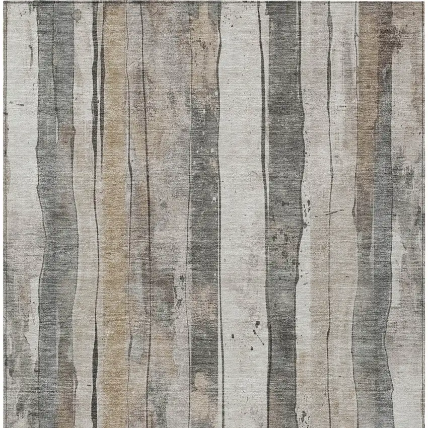 Beige And Gray Striped Washable Indoor Outdoor Area Rug Photo 6