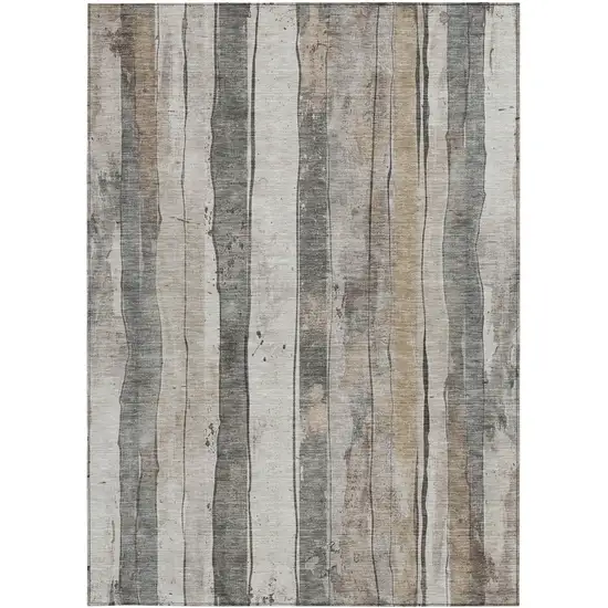 Beige And Gray Striped Washable Indoor Outdoor Area Rug Photo 1