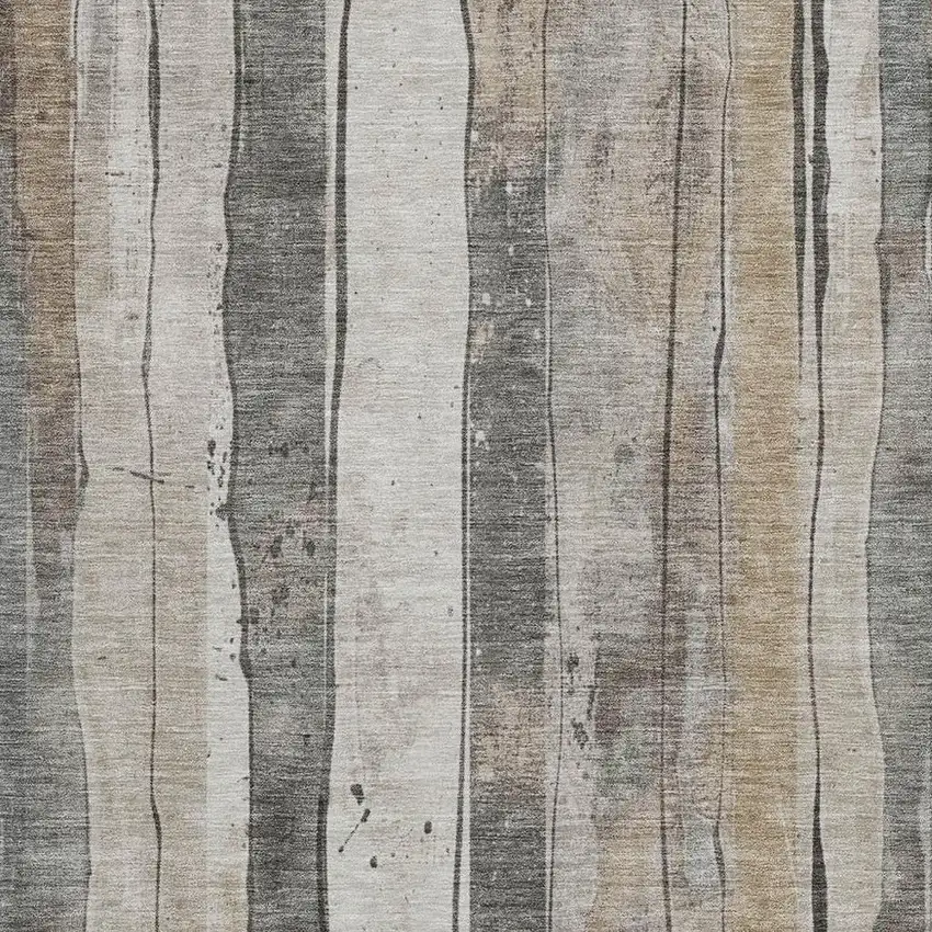 Beige And Gray Striped Washable Indoor Outdoor Area Rug Photo 3