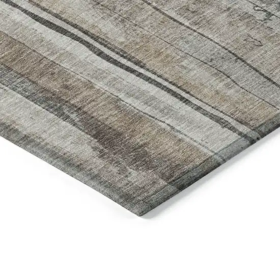 Beige And Gray Striped Washable Indoor Outdoor Area Rug Photo 9