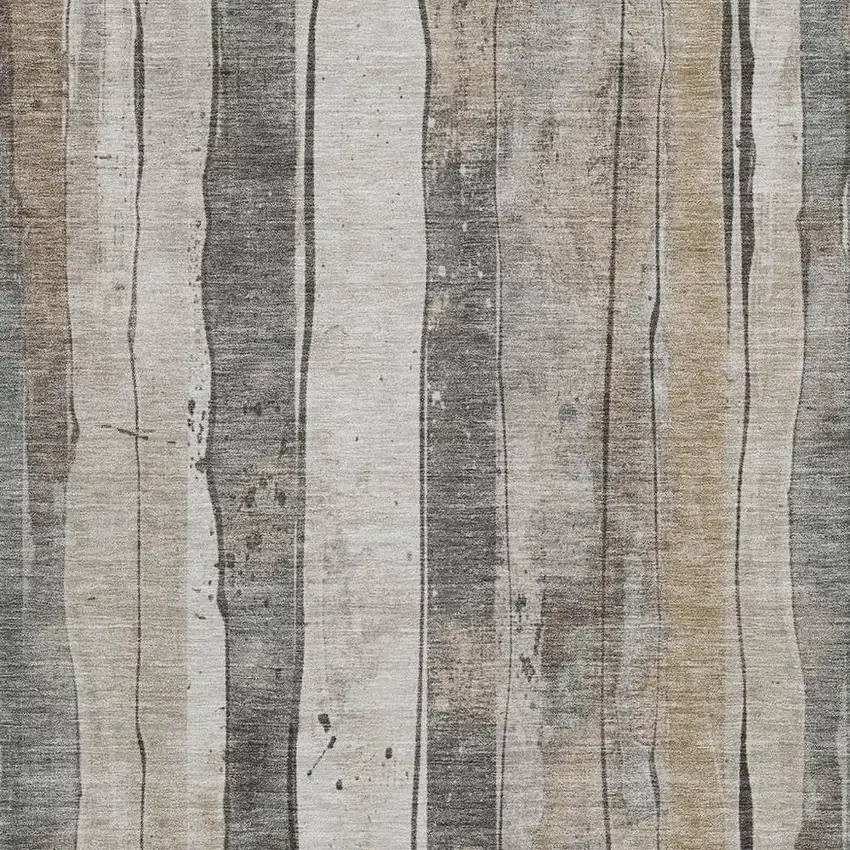 Beige And Gray Striped Washable Indoor Outdoor Area Rug Photo 3