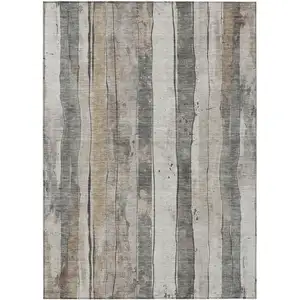 Photo of Beige And Gray Striped Washable Indoor Outdoor Area Rug