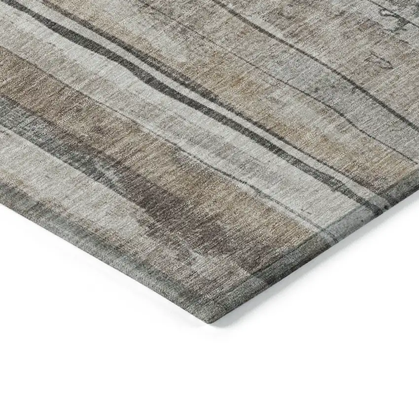 Beige And Gray Striped Washable Indoor Outdoor Area Rug Photo 9