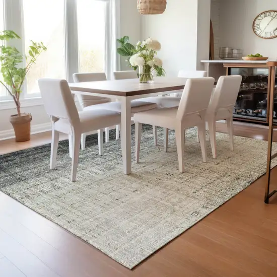 Beige And Gray Striped Washable Indoor Outdoor Area Rug Photo 8