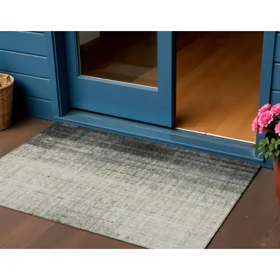 Beige And Gray Striped Washable Indoor Outdoor Area Rug Photo 1