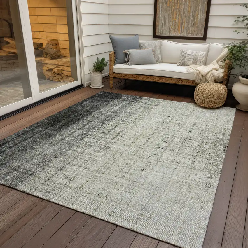 Beige And Gray Striped Washable Indoor Outdoor Area Rug Photo 9