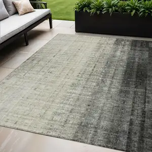 Photo of Beige And Gray Striped Washable Indoor Outdoor Area Rug