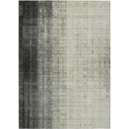 Beige And Gray Striped Washable Indoor Outdoor Area Rug Photo 2