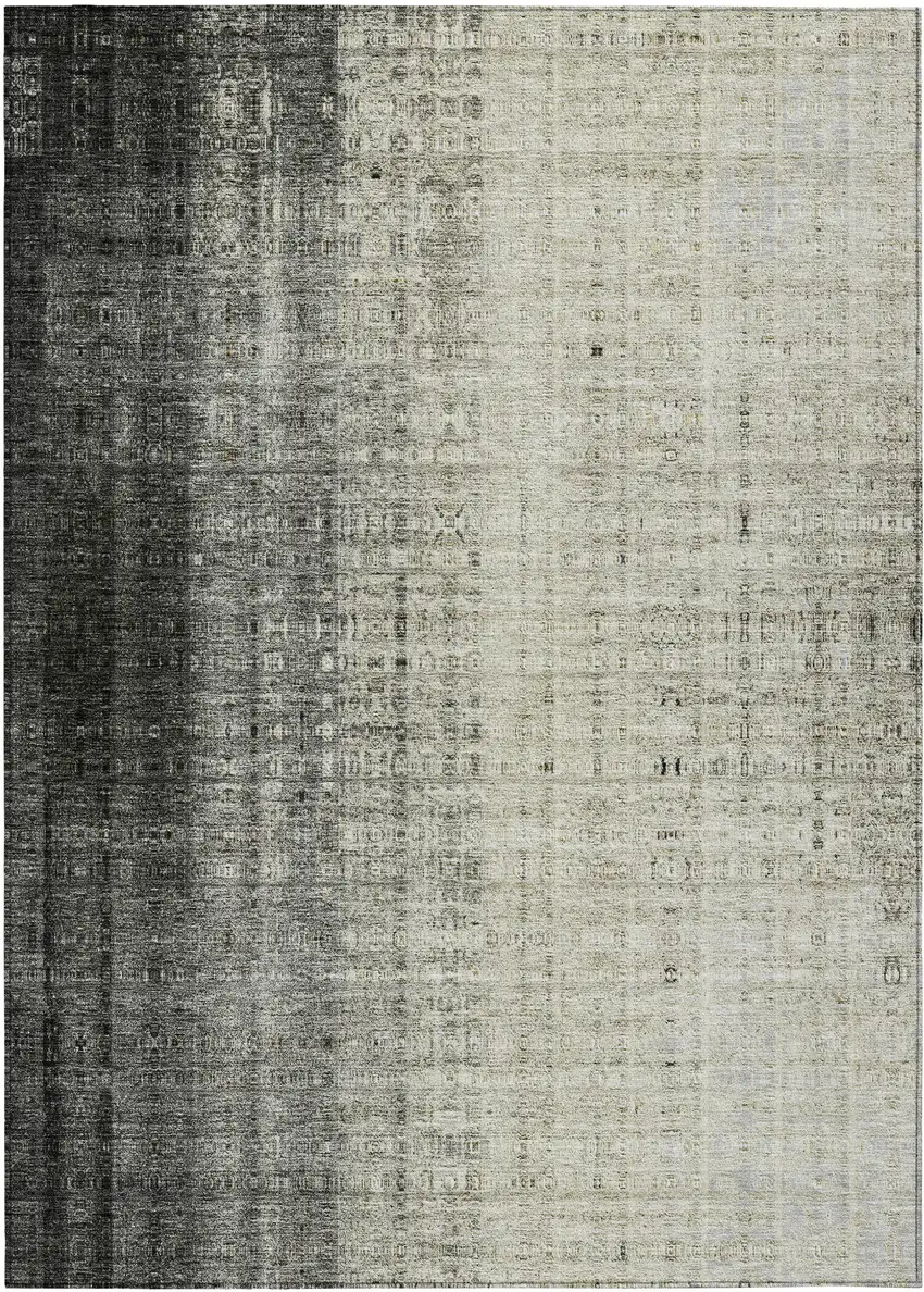 Beige And Gray Striped Washable Indoor Outdoor Area Rug Photo 2