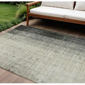 Photo of Beige And Gray Striped Washable Indoor Outdoor Area Rug