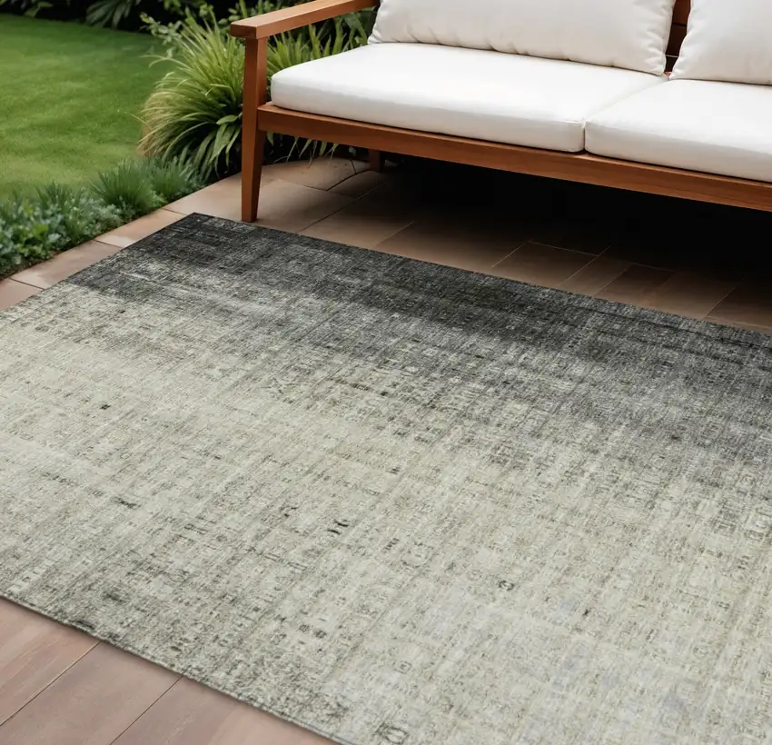 Beige And Gray Striped Washable Indoor Outdoor Area Rug Photo 1